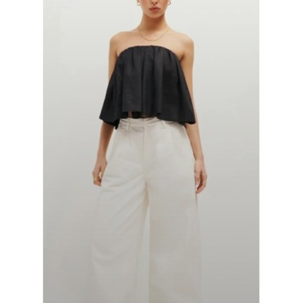 Reformation 100% Linen Carina Top Flutter Corseted Black Size Extra Large